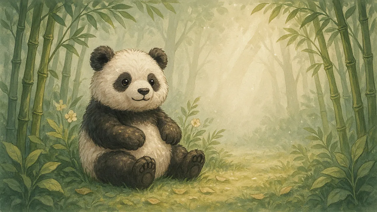 Grand panda dans une forêt de bambous baignée de lumière douce